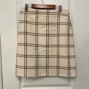 J. Crew Cream and Brown Plaid A-Line Skirt